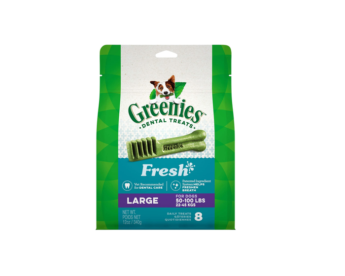 Greenies Large Natural Dog Dental Care Chews， Oral Health Dog Treats， Fresh Flavor， 8 Count Pack