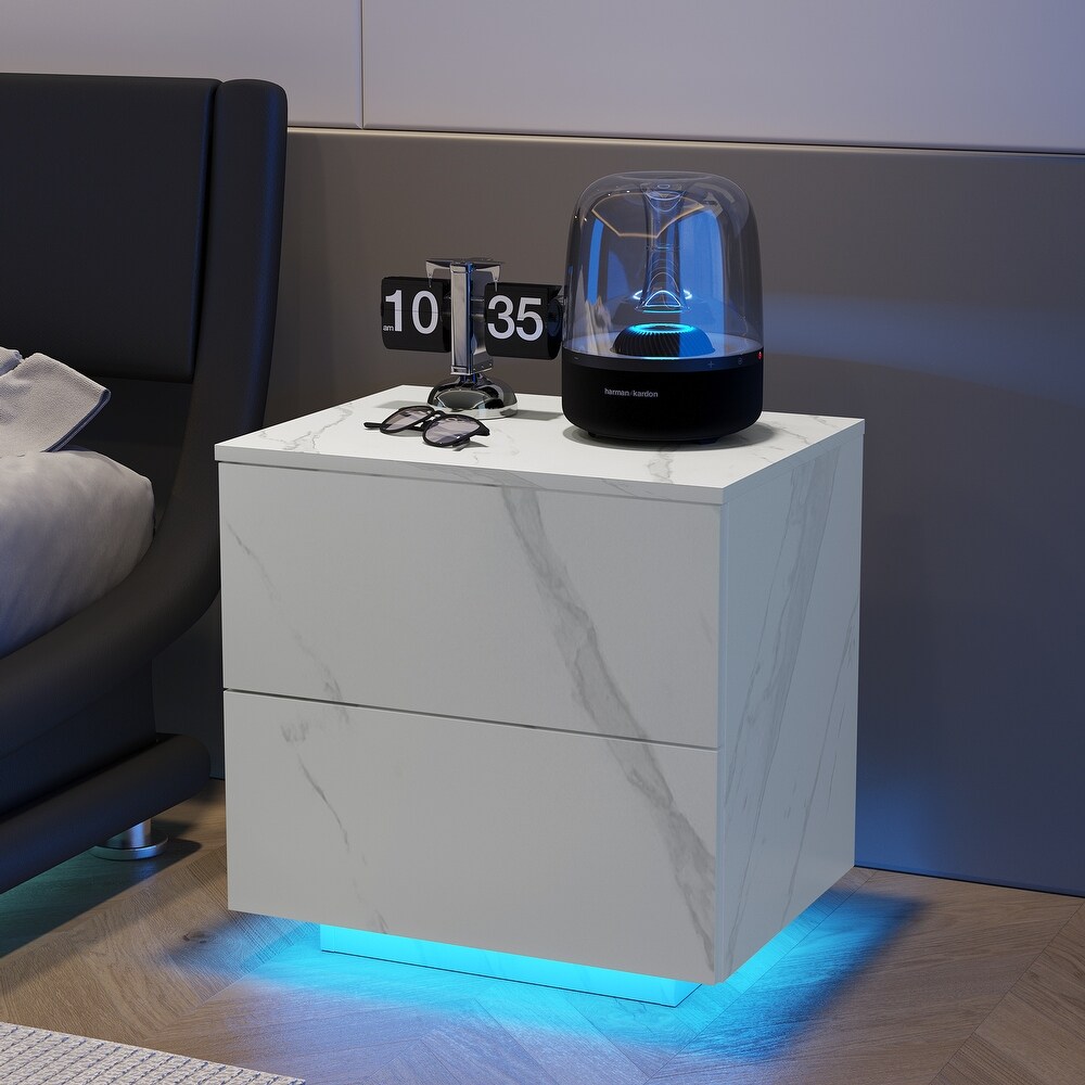 Nightstands LED Side Tables Bedroom  Modern End Tables with 2 Drawers