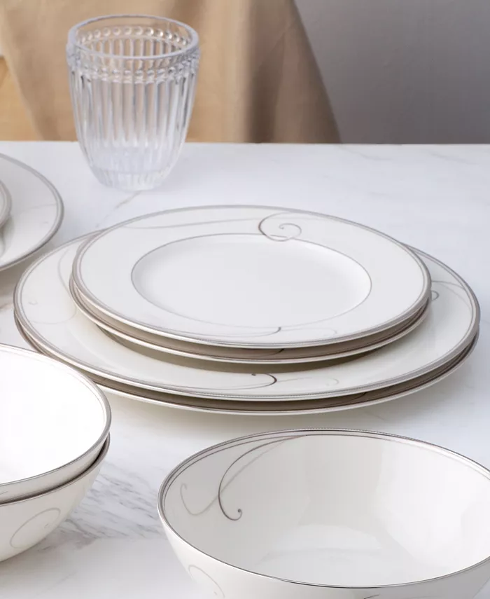 Noritake Platinum Wave Set of 4 Dinner Plates Service For 4