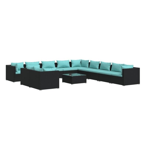 12 Piece Patio Lounge Set with Cushions Black Poly Rattan - Overstock - 37573850