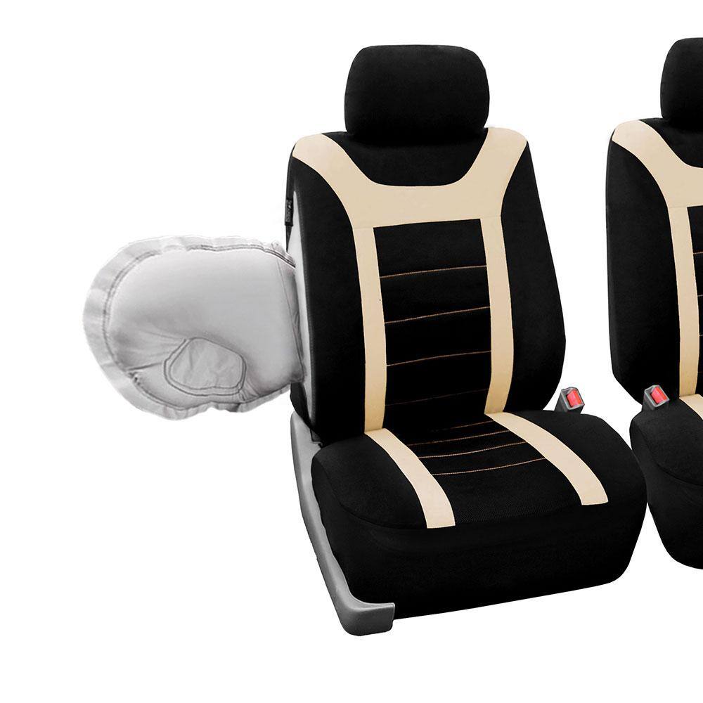 FH Group Fabric 47 in. x 23 in. x 1 in. Full Set Sports Car Seat Covers DMFB070BEIGE115