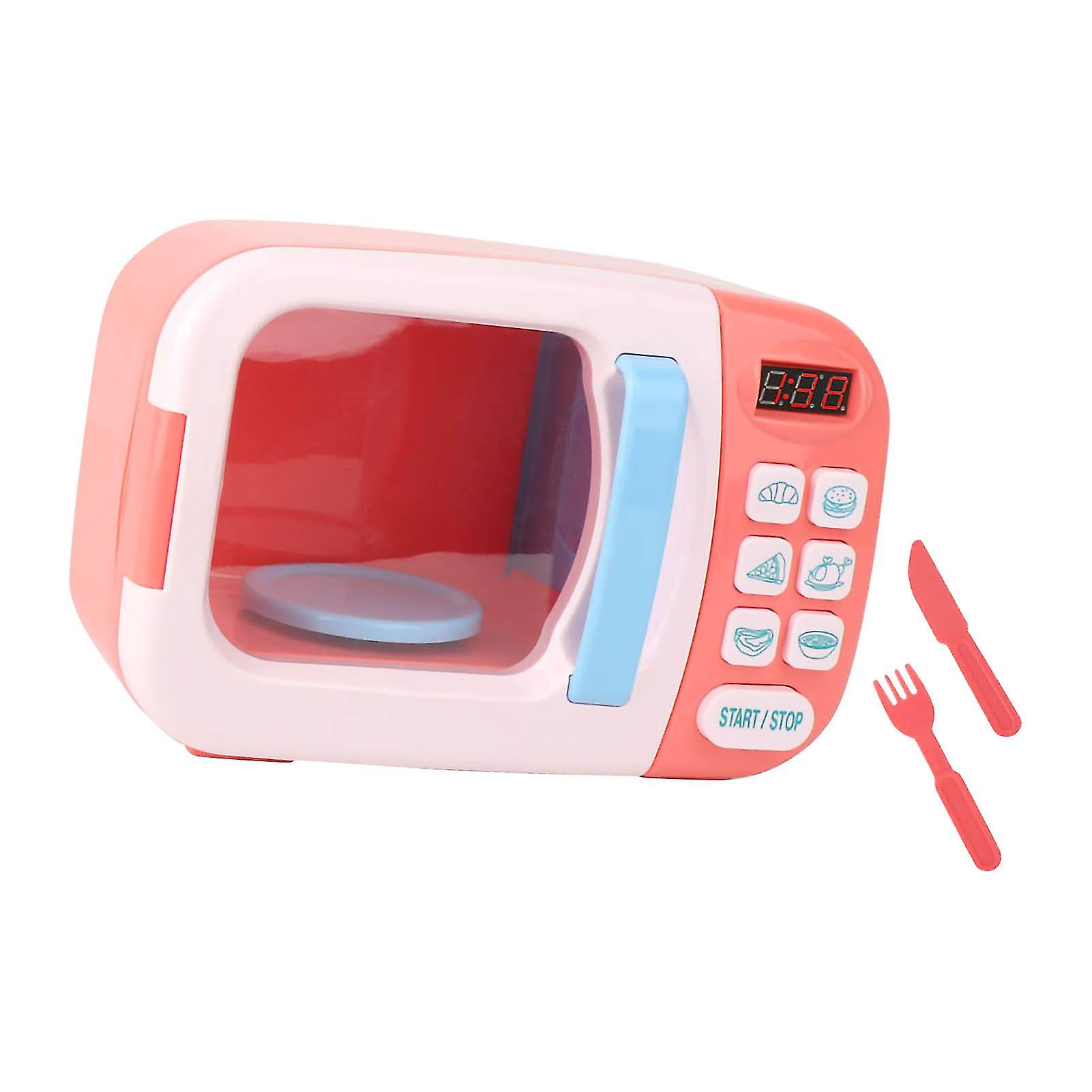 Kids Electric Microwave Oven Toy Set Cool Music Simulation Cooking Model Toy for Children Pink