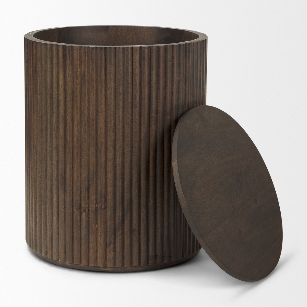 Terra Dark Brown Solid Wood Fluted Round Side Table