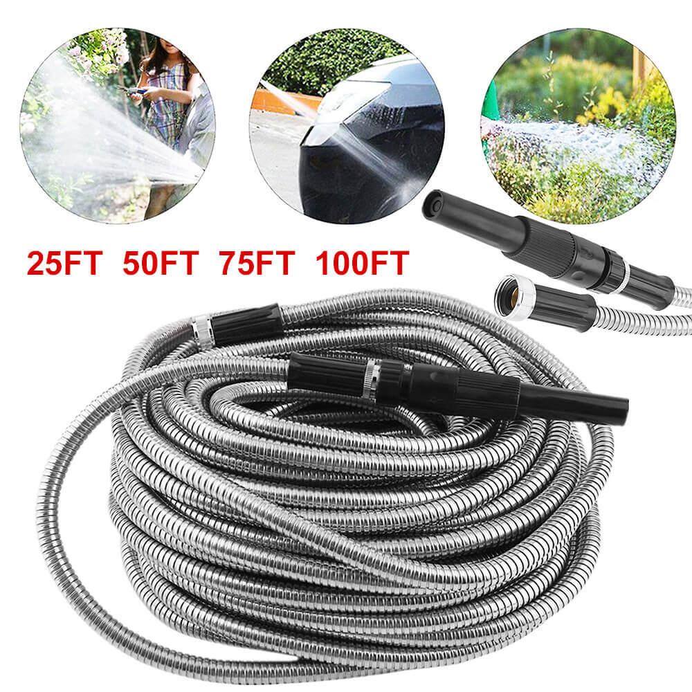 Cisvio 12 in. x 50 ft. 304 Stainless Steel Garden Water Hose Pipe Flexible Lightweight Kink Free Garden Water Outdoor Hose D0102HPN6YU