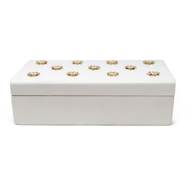 Classic Touch White Wooden Decorative Box With Gold Flower Beads