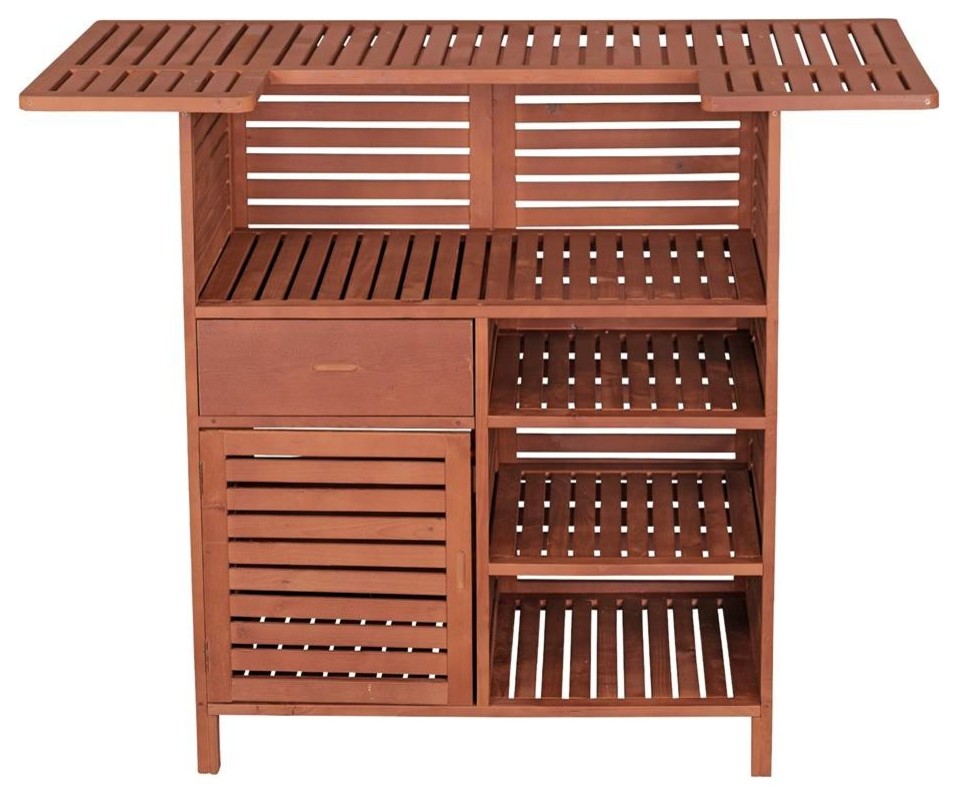 54 in. Storage Outdoor Bar in Brown   Transitional   Outdoor Pub And Bistro Tables   by Leisure Season Ltd.  Houzz