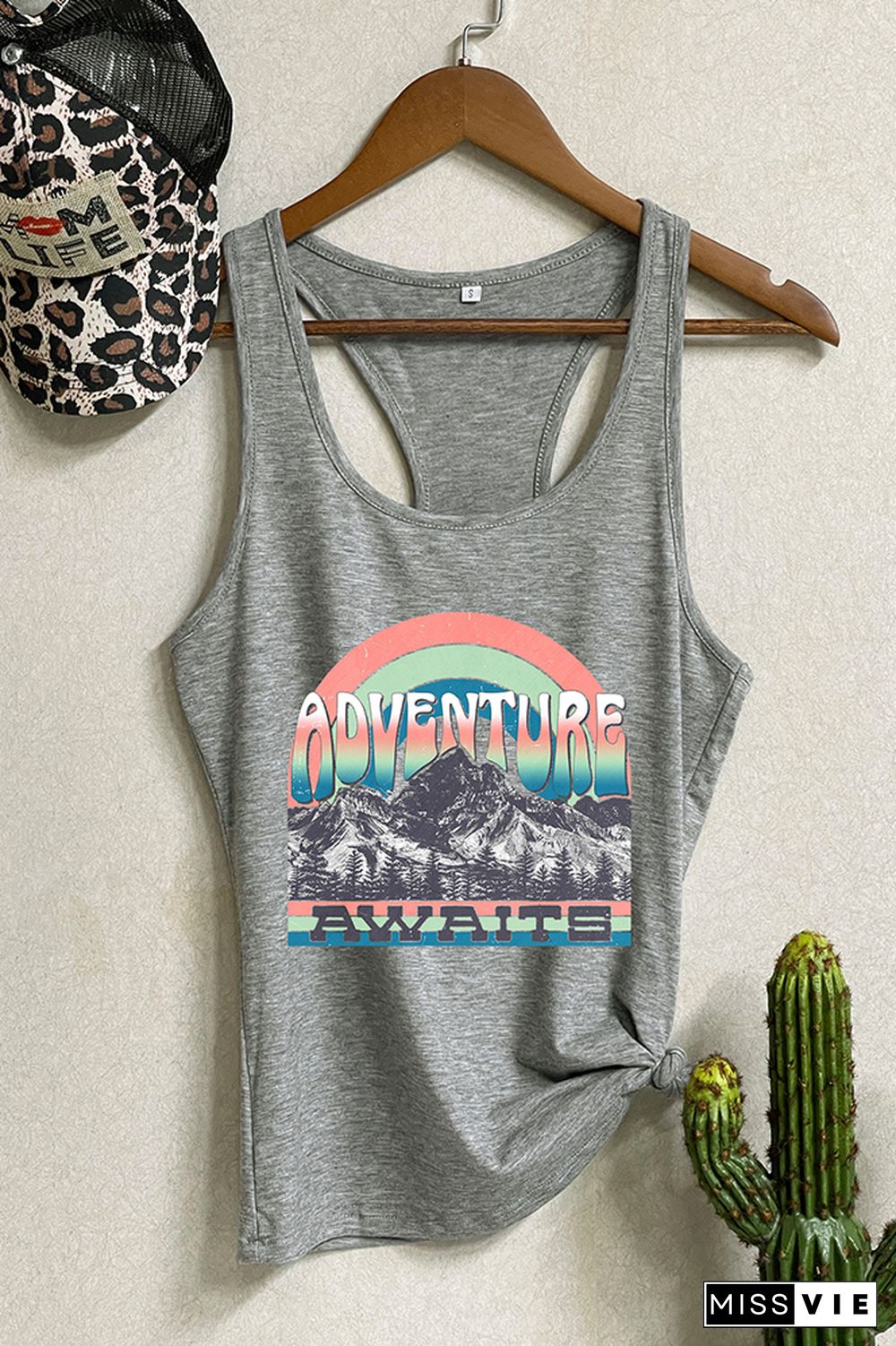 Adventure Awaits Mountains Blue Print Sleeveless Tank Top Wholesale