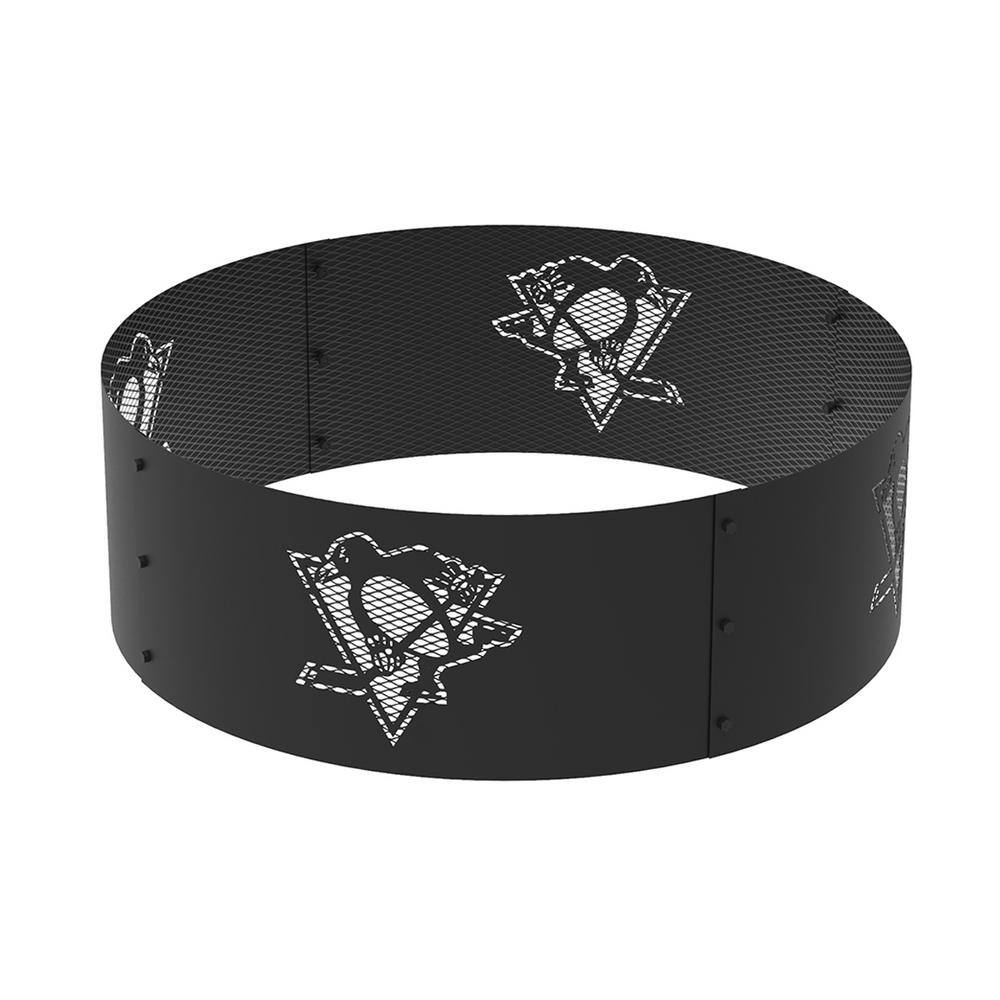 BLUE SKY OUTDOOR LIVING Decorative NHL 36 in. x 12 in. Round Steel Wood Fire Pit Ring - Pittsburgh Penguins FR361208-PP