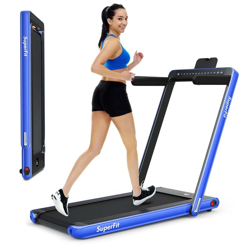 2 in 1 Folding Treadmill, 2.25HP Under Desk Electric Treadmill, Portable Walking Running Machine with Dual Display & Smart App Control