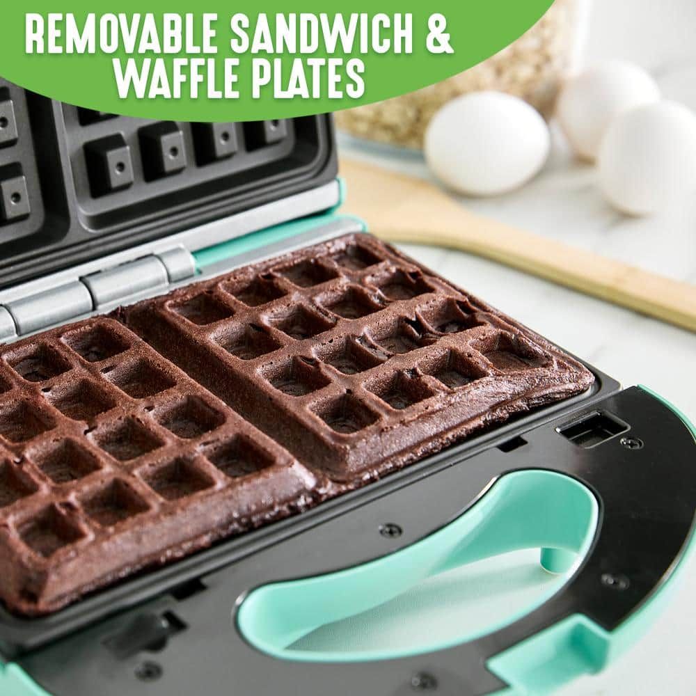 GreenLife Healthy Ceramic Nonstick Turquoise Waffle and Sandwich Duo CC005823-001