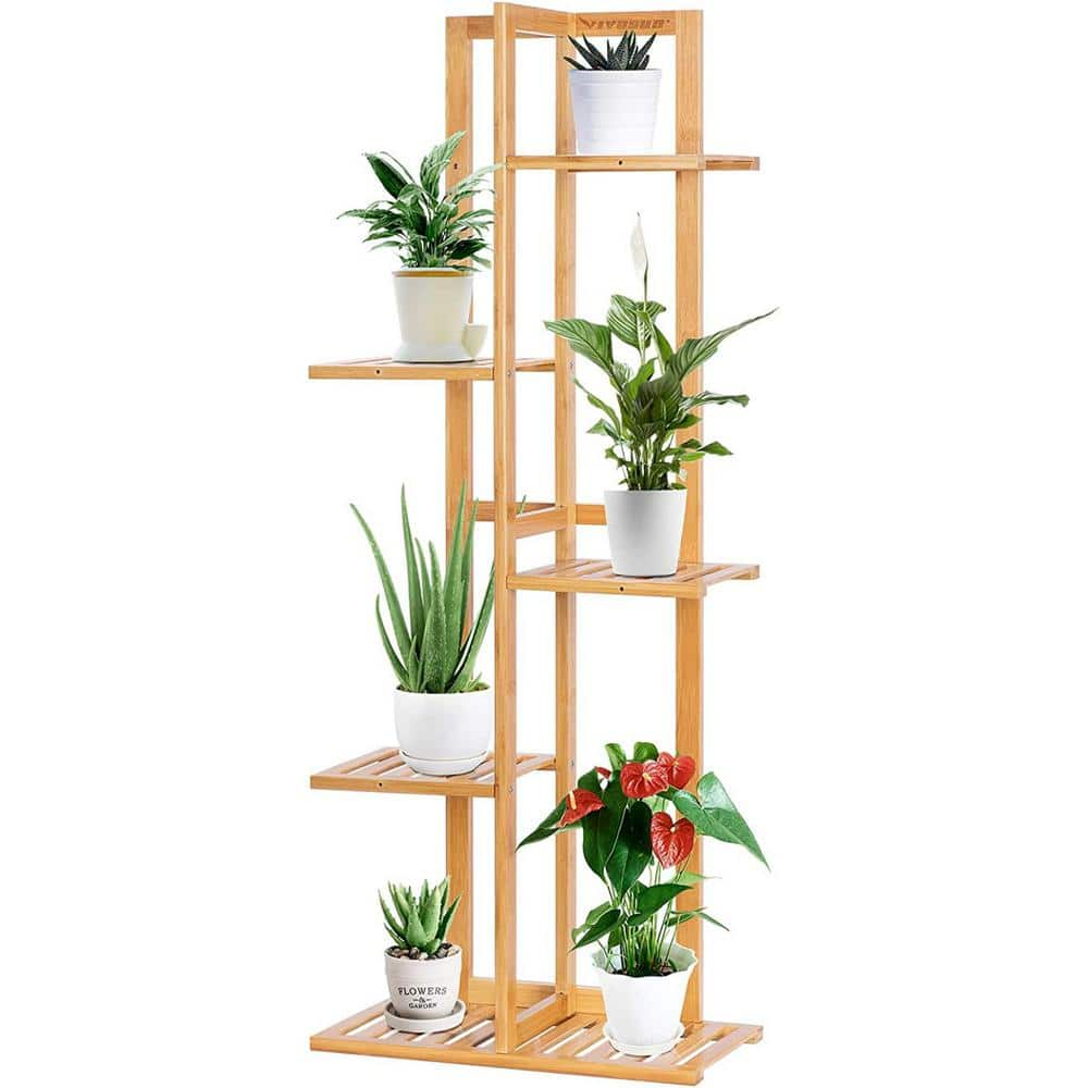 VIVOSUN 40 in. Tall IndoorOutdoor Bamboo Wood 6 Potted Plant Stand (5-Tired) wal-PS011J