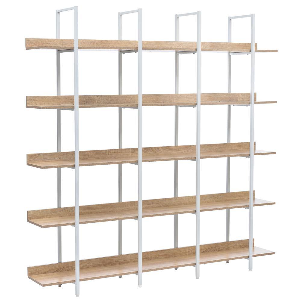 Asucoora Giltner 71 in. Wide WhiteOak Metal 5-Shelf Etagere Bookcase with Open Back NYZWJ006-WK