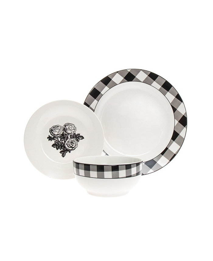 Godinger Damier Dinner Plates Salad Plates Bowls Set 12 Piece