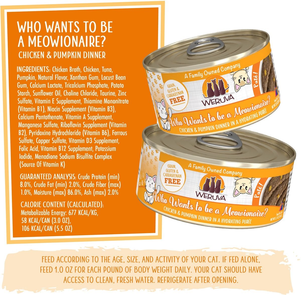 Weruva Classic Cat Who Wants To Be A Meowinaire Chicken and Pumpkin Pate Canned Cat Food