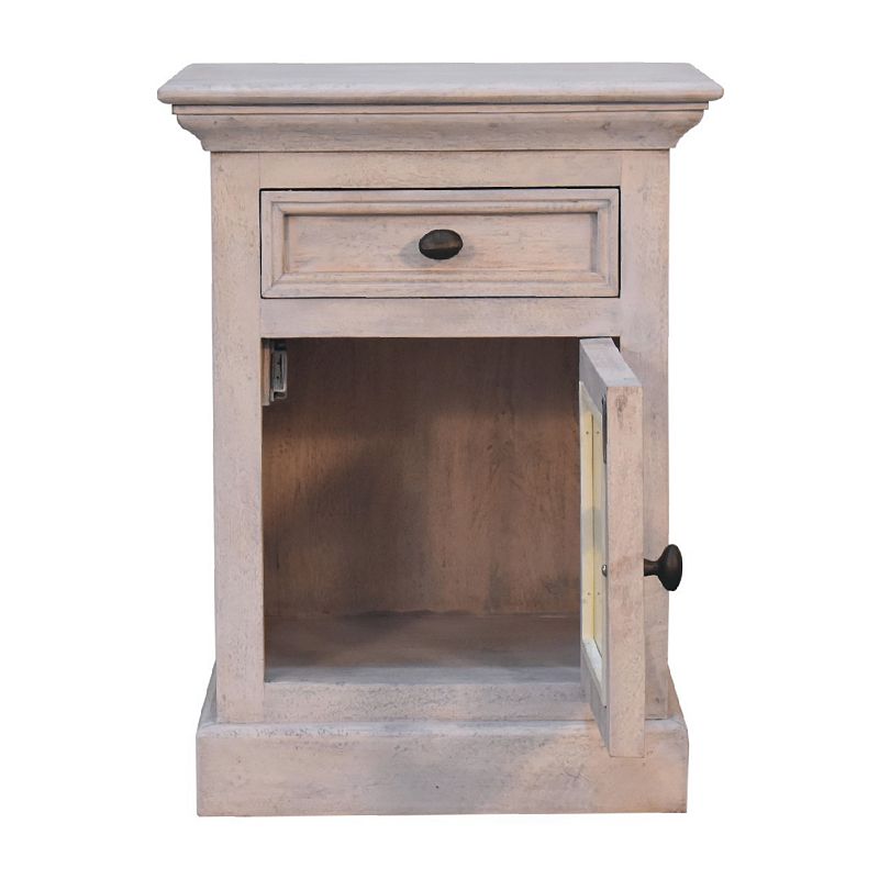 Stone Finish Bedside with Glazed Door