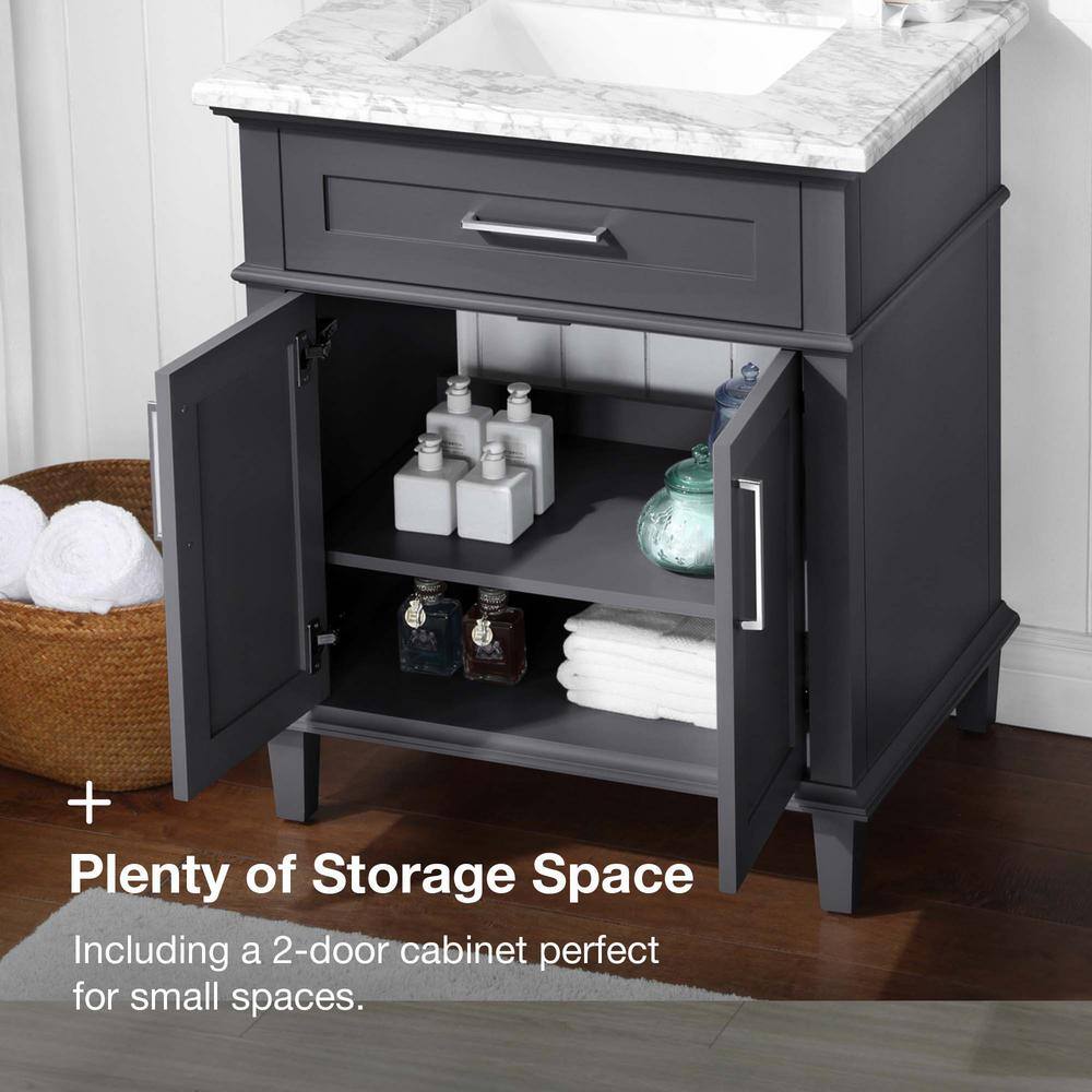 Home Decorators Collection Sonoma 30 in. W x 22 in. D x 34 in. H Bath Vanity in Dark Charcoal with White Carrara Marble Top Sonoma 30C