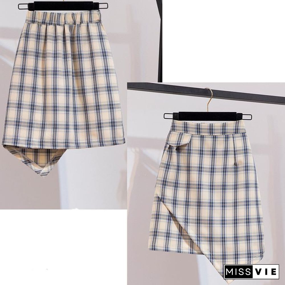 Basic Letter Tee+Plaid Skirt P10124