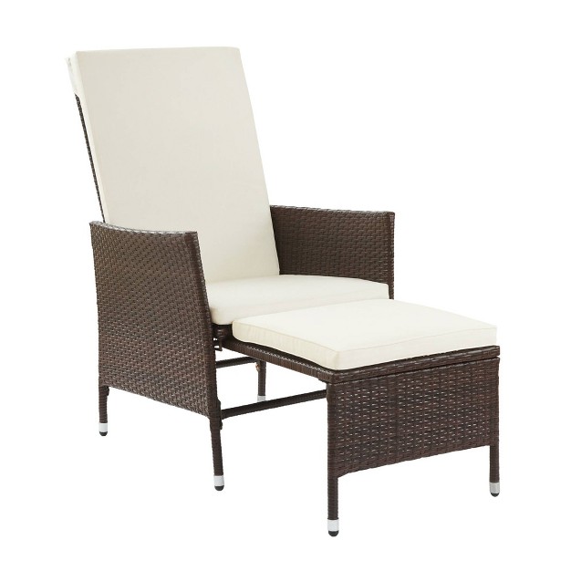 Outdoor Steel Arm Chair With Pull Out Ottoman Brown white Teamson Home