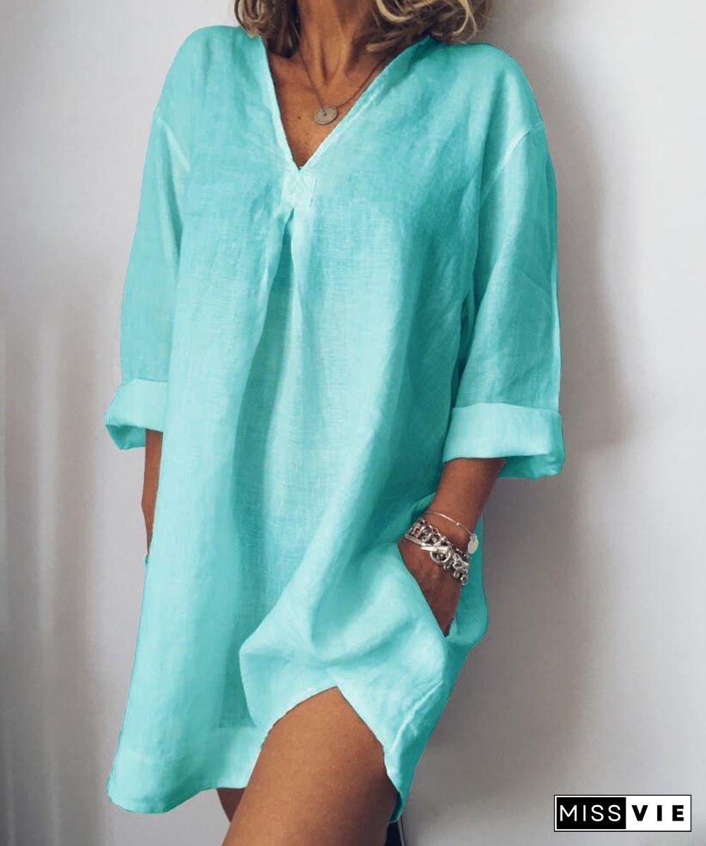 Long Sleeve V Neck Casualdress