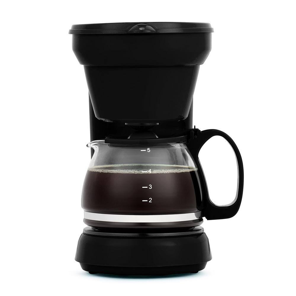 HOLSTEIN HOUSEWARES 5-Cup Black Drip Coffee Maker with Removable Conical Permanent Filter HH-0914701B