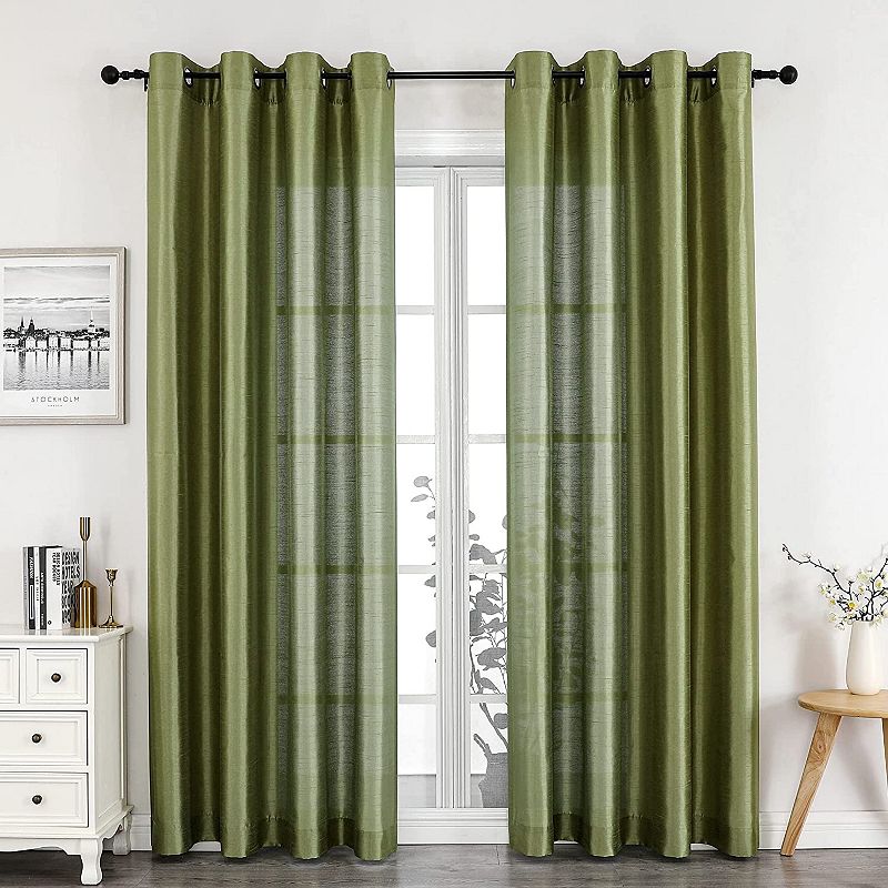 GoodGram Montauk Accents 2 Pack Ultra Luxurious Faux Silk Sheer Grommet Top Curtain Panels