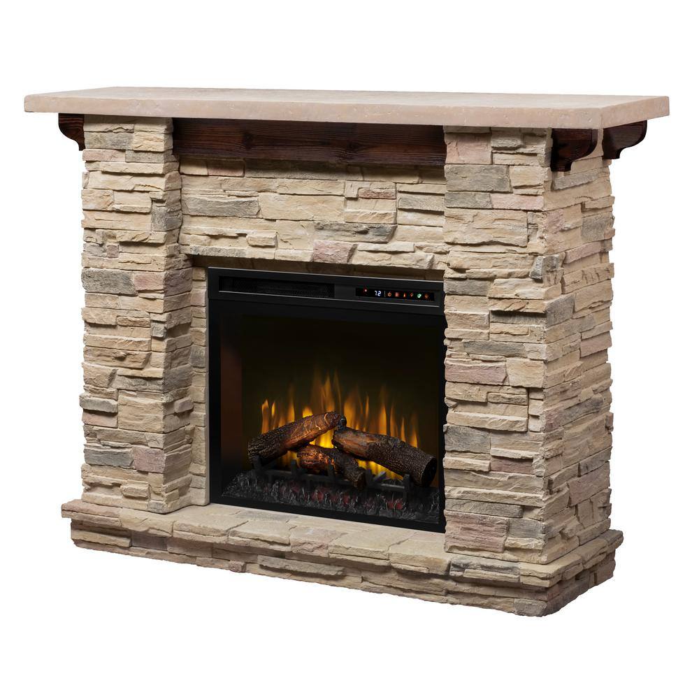 Dimplex Featherston 64 in. Freestanding Mantel with 28 in. Electric Fireplace with Logs in Grey GDS28L8-1152LR