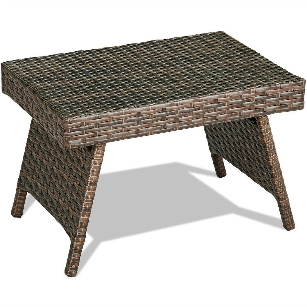 Gymax Folding Rattan Wicker Coffee Side Table Patio Garden Poolside