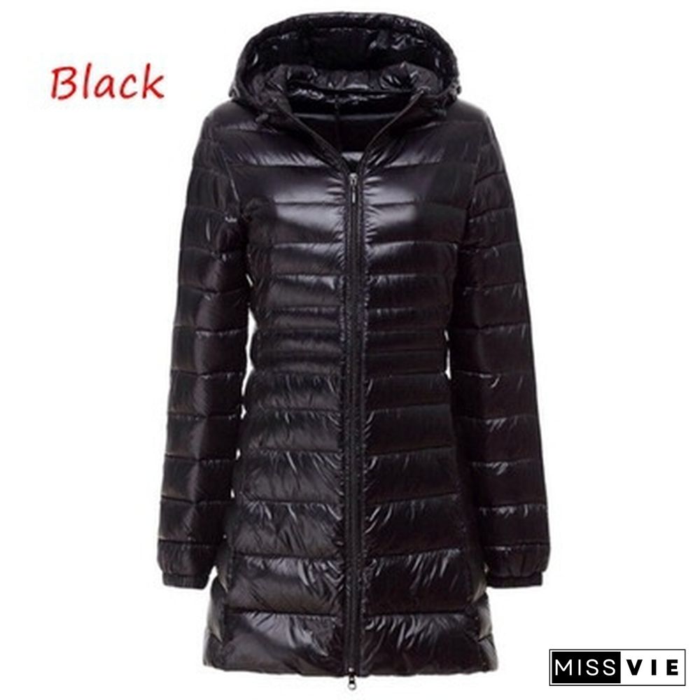 12 Colors Fashion Women Ultra Light Down Jacket Hooded Winter Duck Down Jackets Slim Long Sleeve Parka Overcoat Plus Size S-6XL