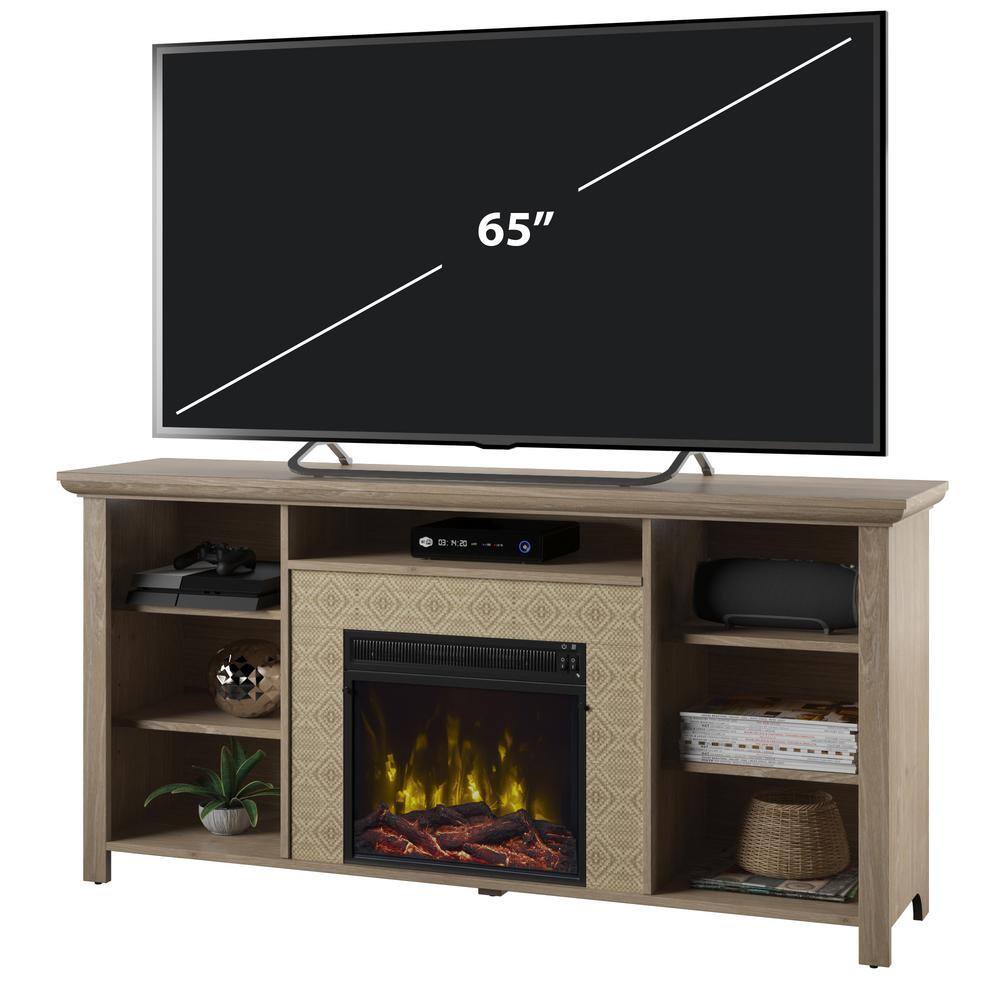 Twin Star Home 65 in. Freestanding Wooden Electric Fireplace TV Stand in Natural Oak 18MM1791-PO117S