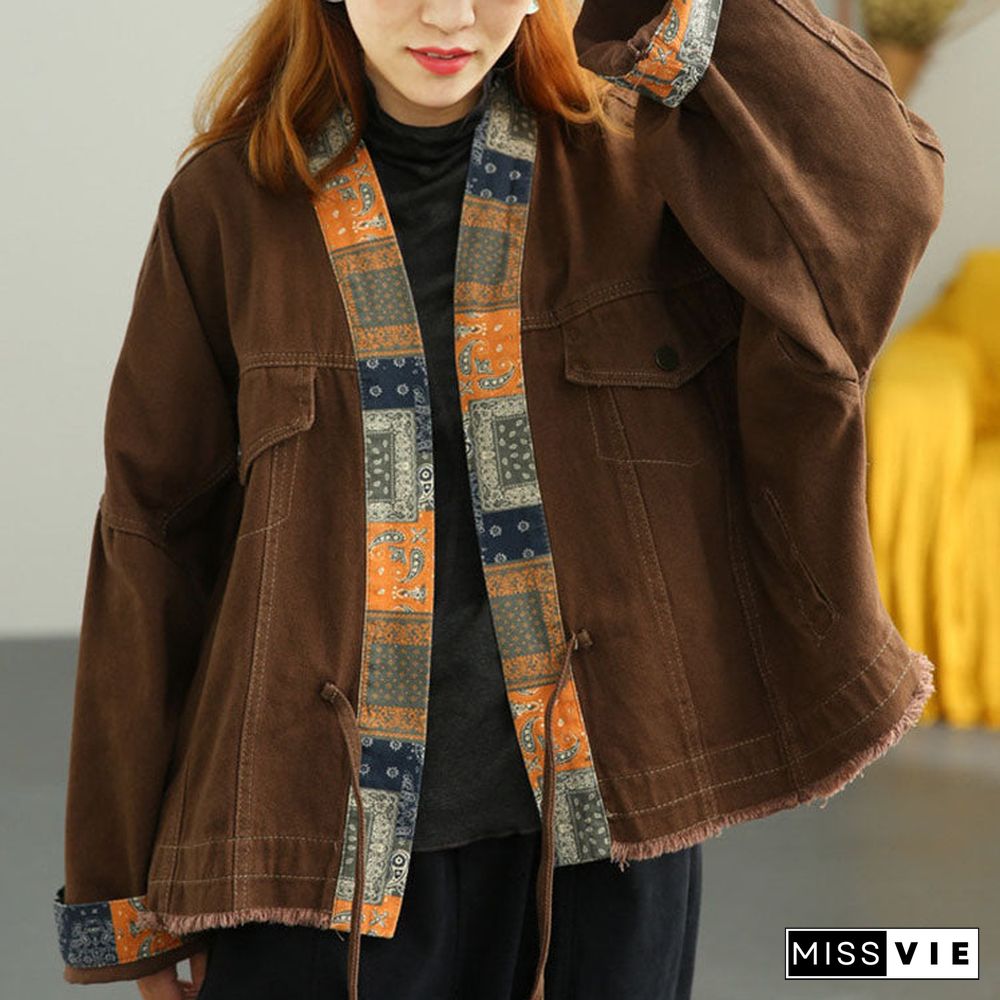 Luxury Brown Casual Pockets tie Fall Coat