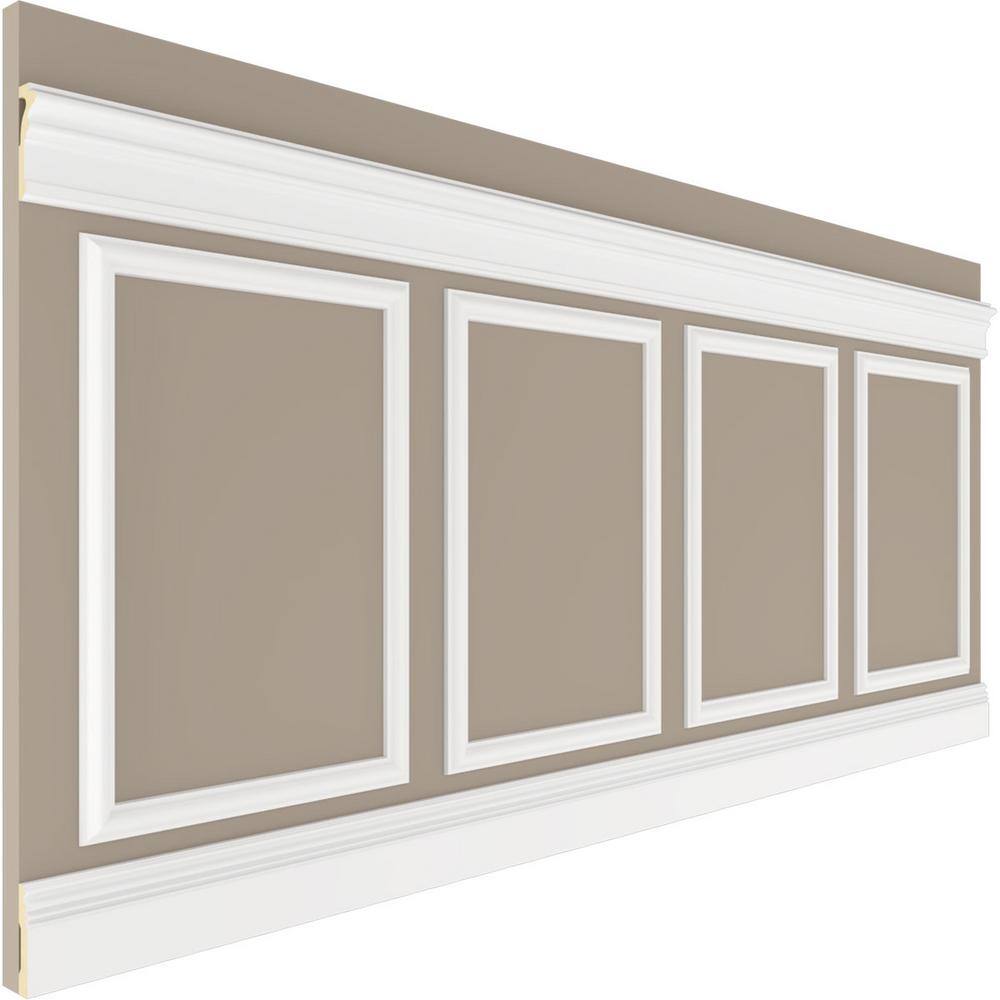 Ekena Millwork 94 12 in. (Adjustable 40 in. to 44 in.) 26 sq. ft. Polyurethane Ashford Square Panel Wainscot Kit Primed WPKUSQ031P040