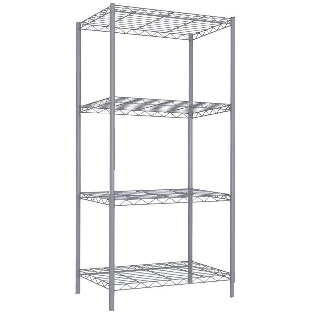 Home Basics Gray 4-Tier Steel Wire Shelving Unit (14 in. W x 47 in. H x 21 in. D) HDC51901