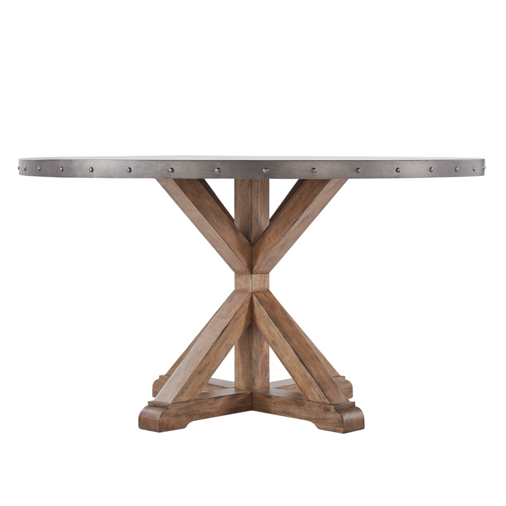 Albee Round Stainless Steel Top Dining Table with Poplar X base by iNSPIRE Q Artisan   Round Stainless Steel Dining Table