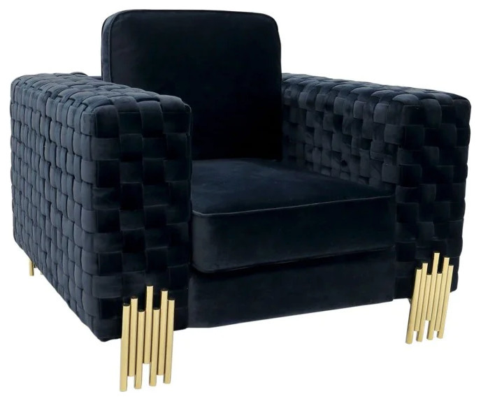 Martinez Modern Velvet Glam Black  ampGold Chair   Contemporary   Armchairs And Accent Chairs   by V.S.D Furniture  Houzz