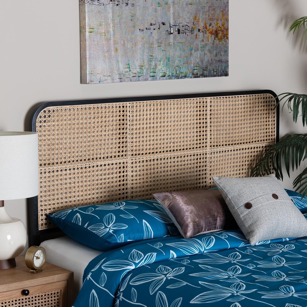 bali   pari Lainer Modern Bohemian Bayur Wood and Natural Rattan Headboard