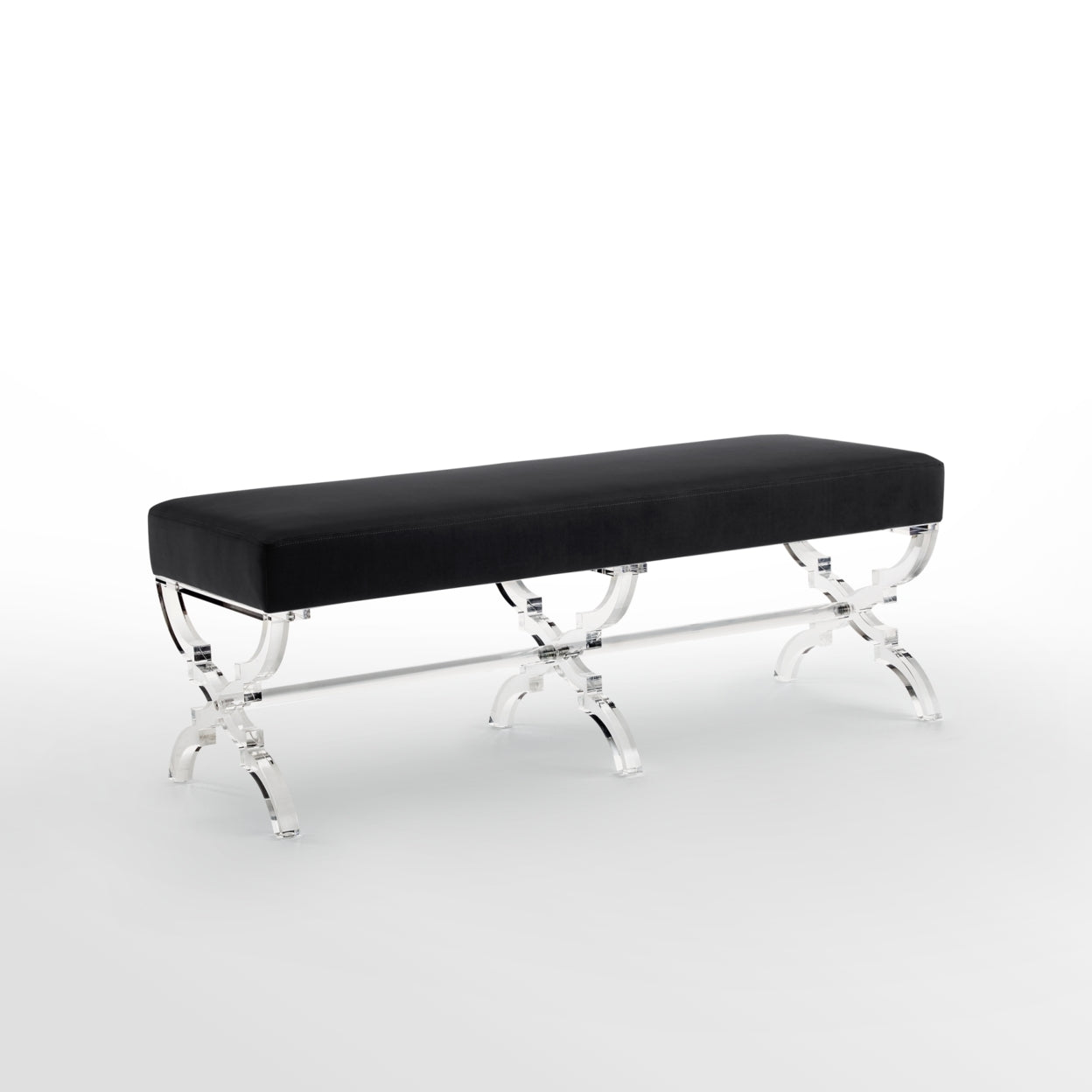 Laris Velvet Upholstered Bench-Modern Acrylic X-Leg-Living Room, Entryway, Bedroom-Inspired Home