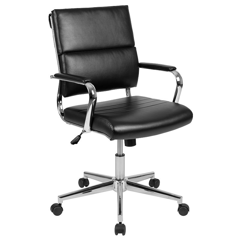 Merrick Lane McEntyre White Ergonomic Swivel Office Chair Panel Style Mid-Back Faux Leather Computer Desk Chair with Padded Chrome Arms and Base