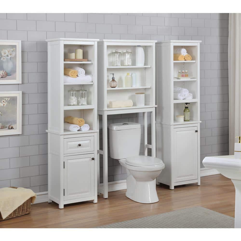 Alaterre Furniture Dorset Bathroom 17 in W Freestanding Storage Tower with Open Upper Shelves Lower Cabinet and Drawer in White