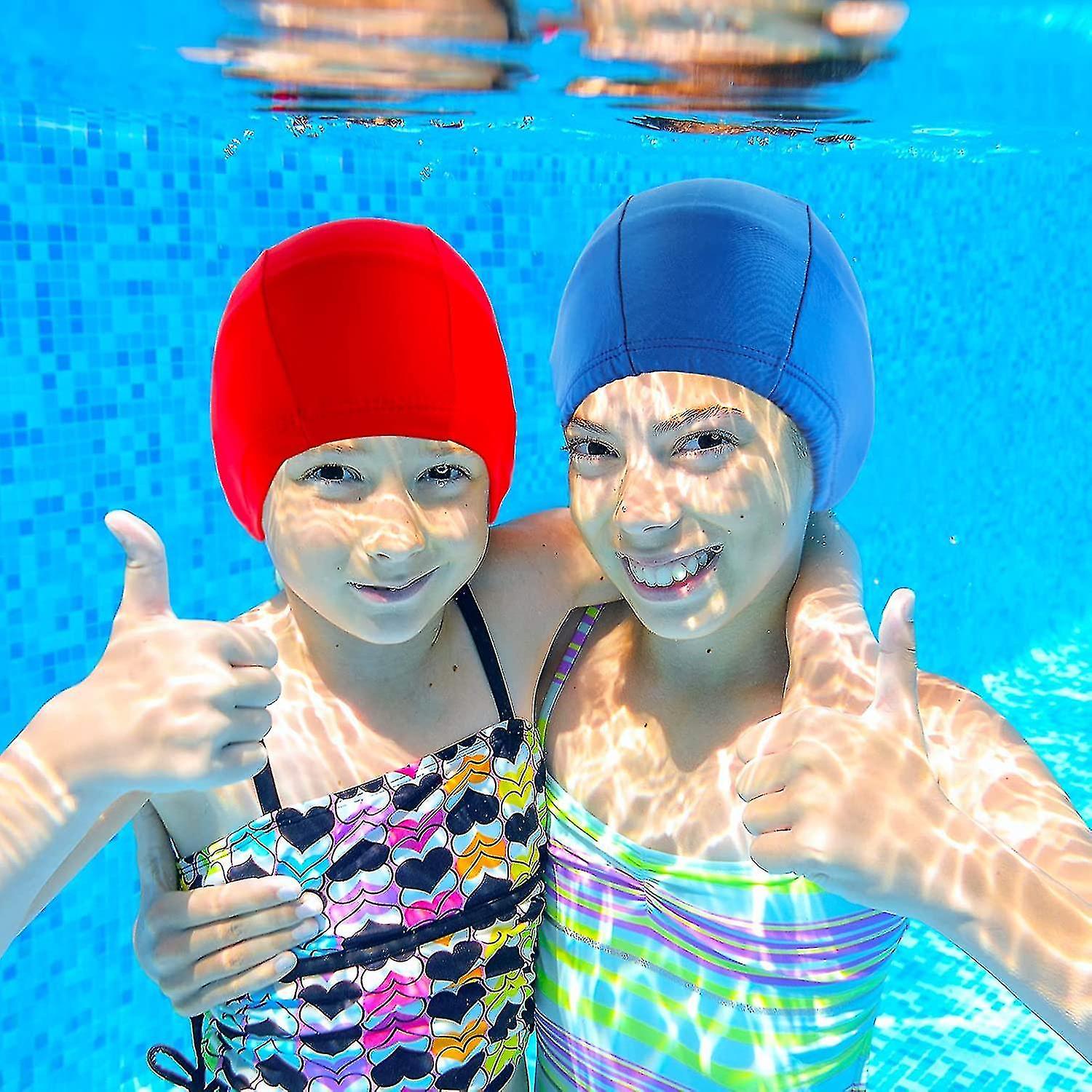 4pcs Elastic Swim Caps Colored Swim Hat Comfortable Fabric Swimming Hat Non-slip Swimming Cap Lightw