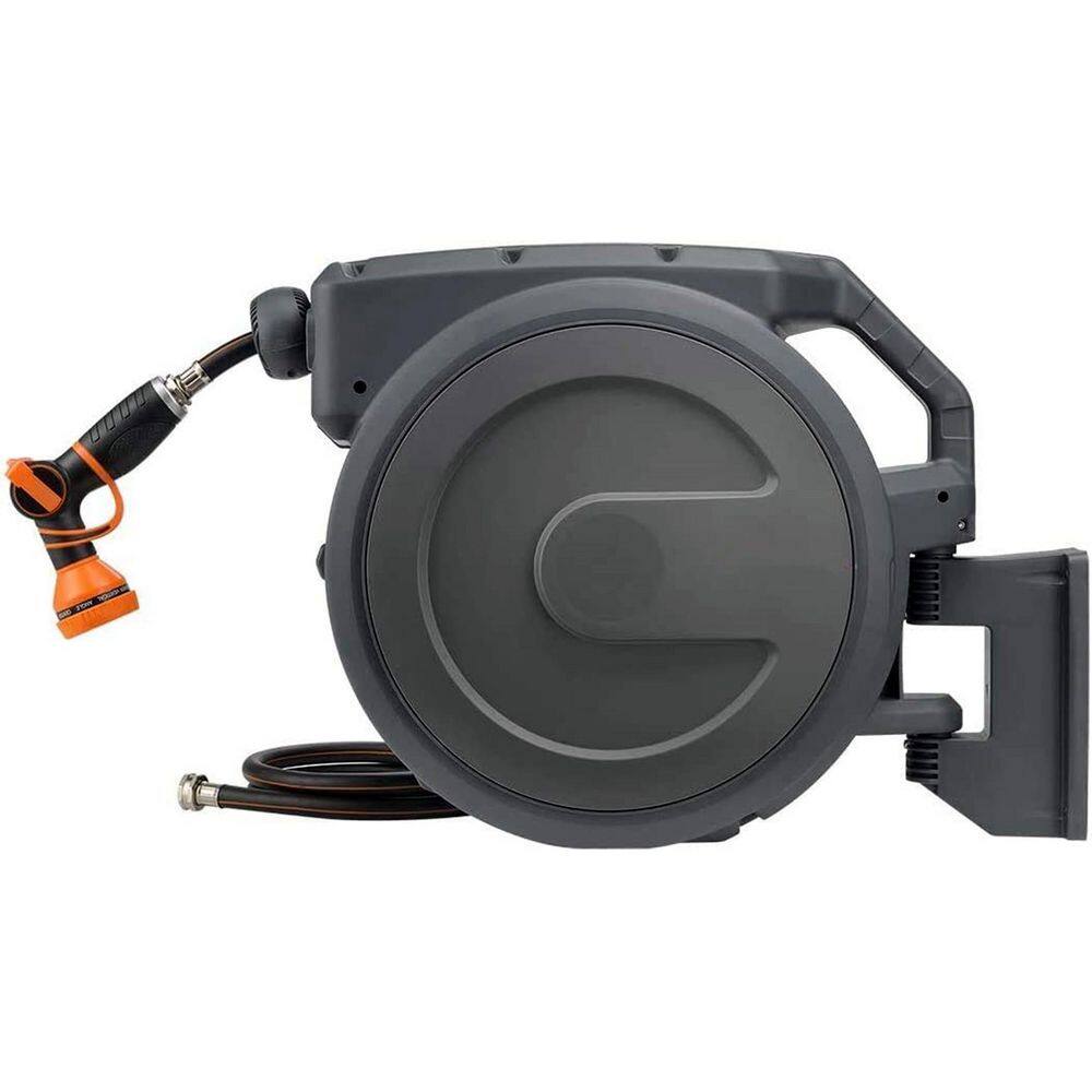 Wall Mounted Retractable Hose Reel 58 in. x 90 ft. Heavy-Duty Auto Rewind Lock Any Length Dark Grey B084VLRC9D