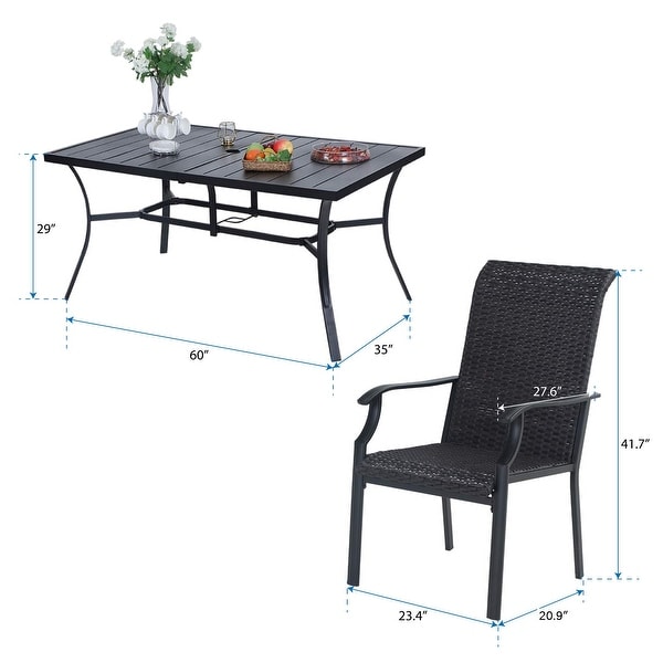 MAISON ARTS Outdoor Patio 7Piece Dining Set，1 Metal Table with an Umbrella Hole and 6 PE Rattan Chairs