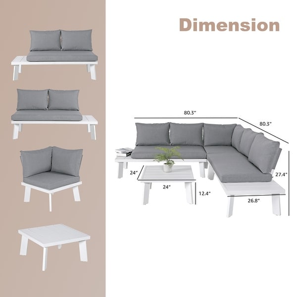 Outdoor Aluminum VShaped Sectional Seating Set with Side Table