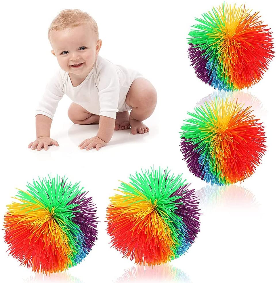 4PCS Stretchy Sensory Toys Colorful Silicone Fluffy Juggling Bouncing Ball Great Sensory Toy Koosh Ball