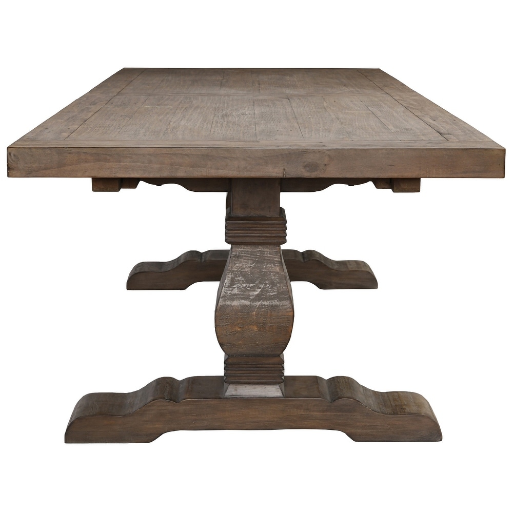 Plank Top Wooden Extendable Dining Table with Pedestal Base  Brown