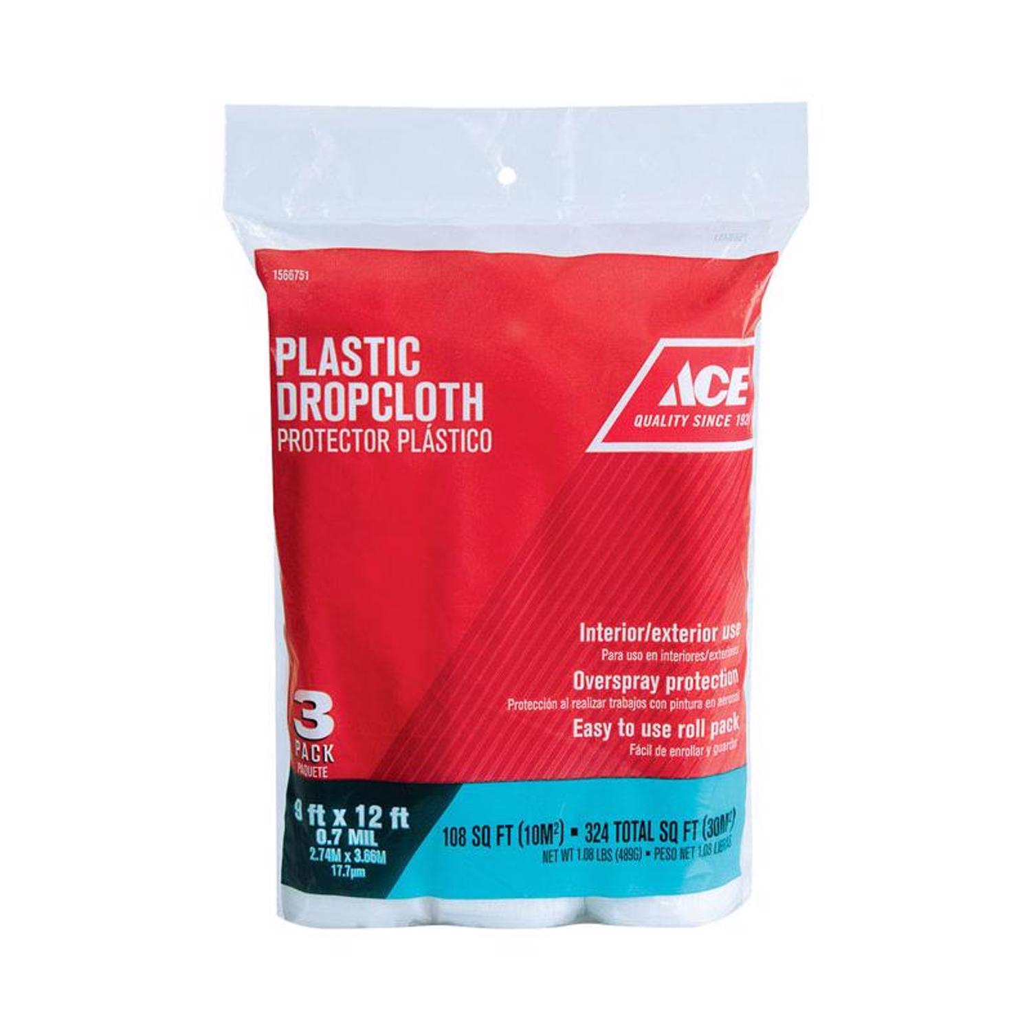 Ace 9 ft. W X 12 ft. L X 0.7 mil Plastic Drop Cloth 3 pk