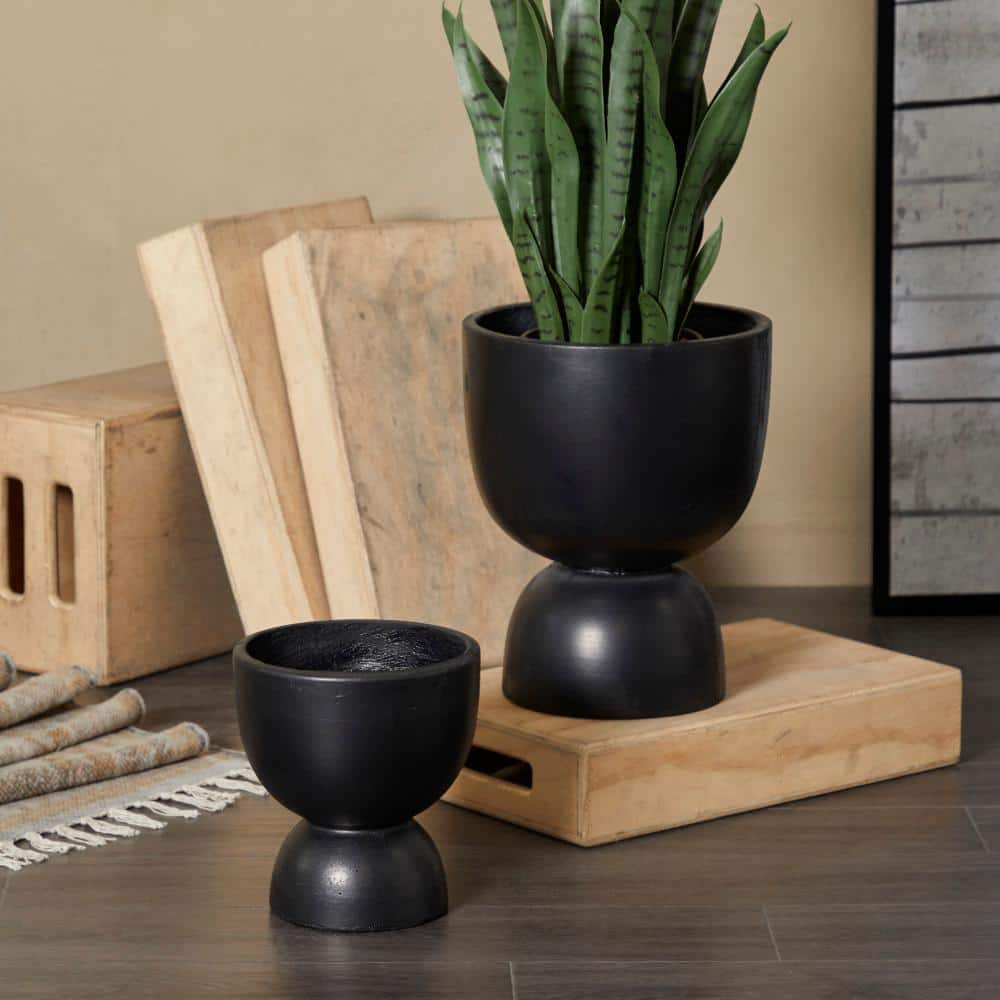 Litton Lane 15 in. x 12 in. Black MGO Modern Planter ( Set of 2 ) 042657