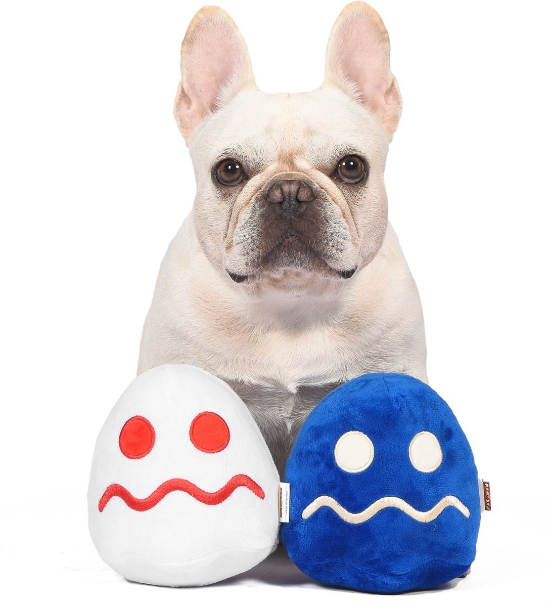 Fetch For Pets Pac-Man Turn-To-Blue and Turn-To-White Plush Squeaky Dog Toy， Small， 2 count