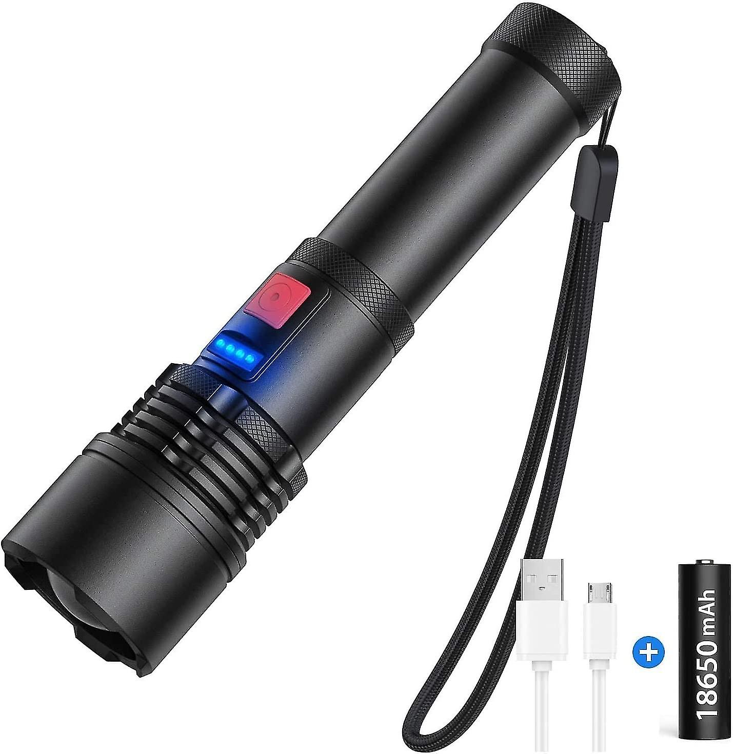 Rechargeable Led Flashlight， 3000 Lumens，ip65，5 Modes(with 5000mah Battery)