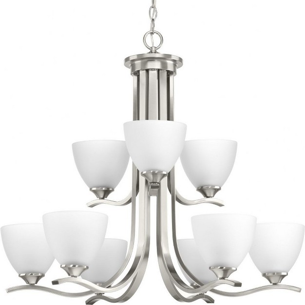 Progress Lighting Laird 9 light Chandelier Brushed Nickel Glass Shades