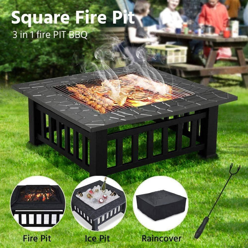 DIRECT WICKER Maxwell 31 in W x 16 in H Square Steel Deep Wood Burning Bowl Fire Pit with Cover